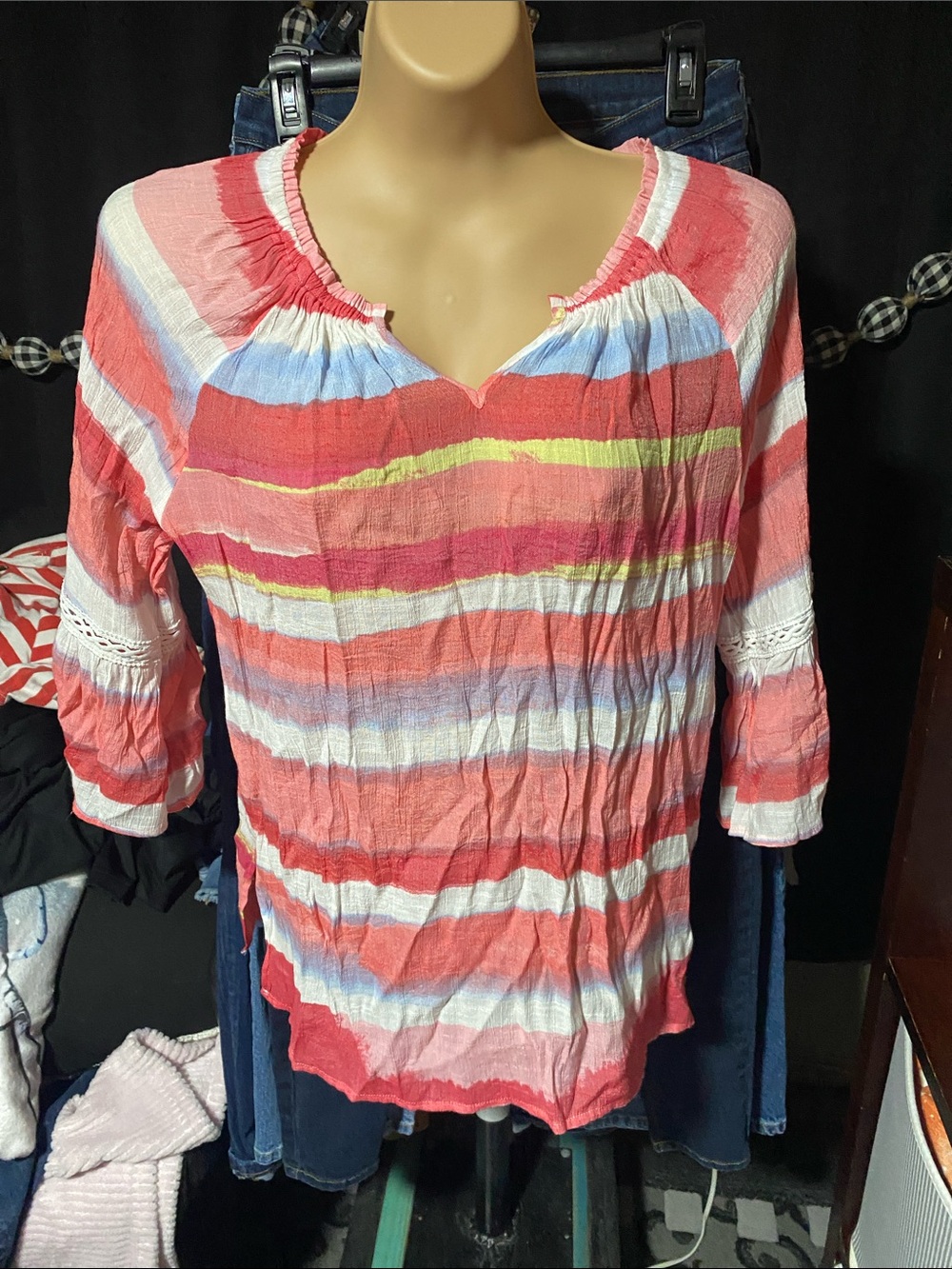 Striped Coral Pink Peasant Tunic Top